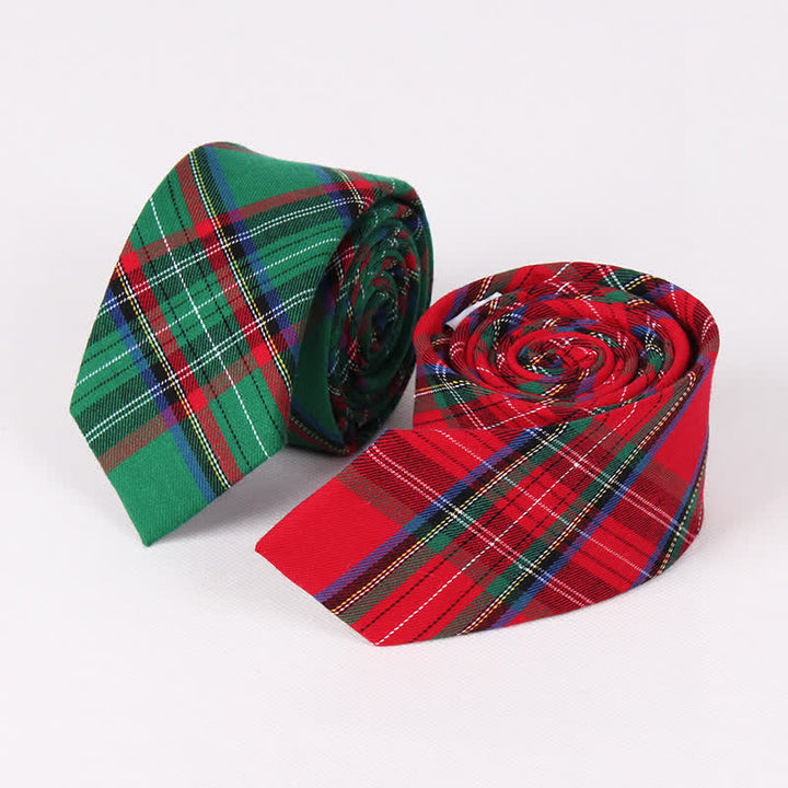 Cravate traditionnelle à carreaux verts et rouges pour homme