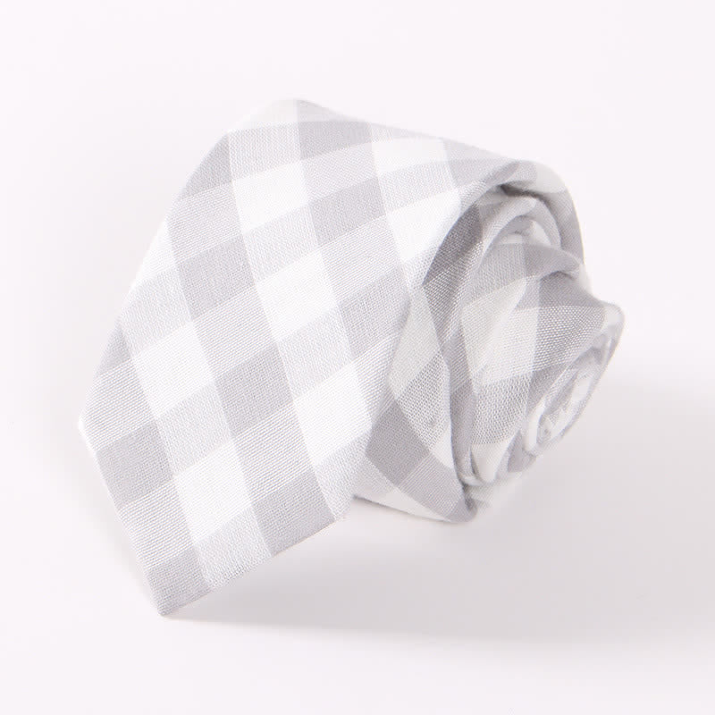 Cravate fine en coton à motif écossais et rayures fraîches pour hommes