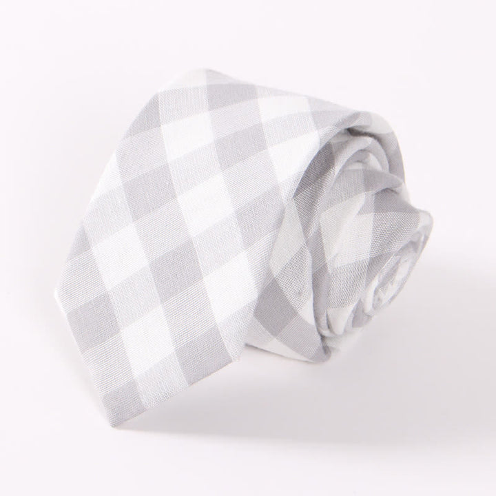Cravate fine en coton à motif écossais et rayures fraîches pour hommes