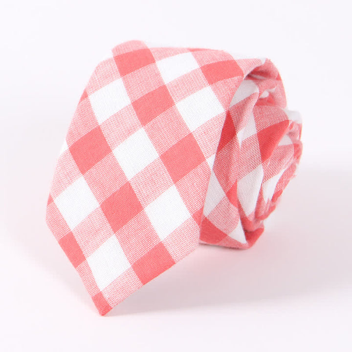Cravate fine en coton à motif écossais et rayures fraîches pour hommes