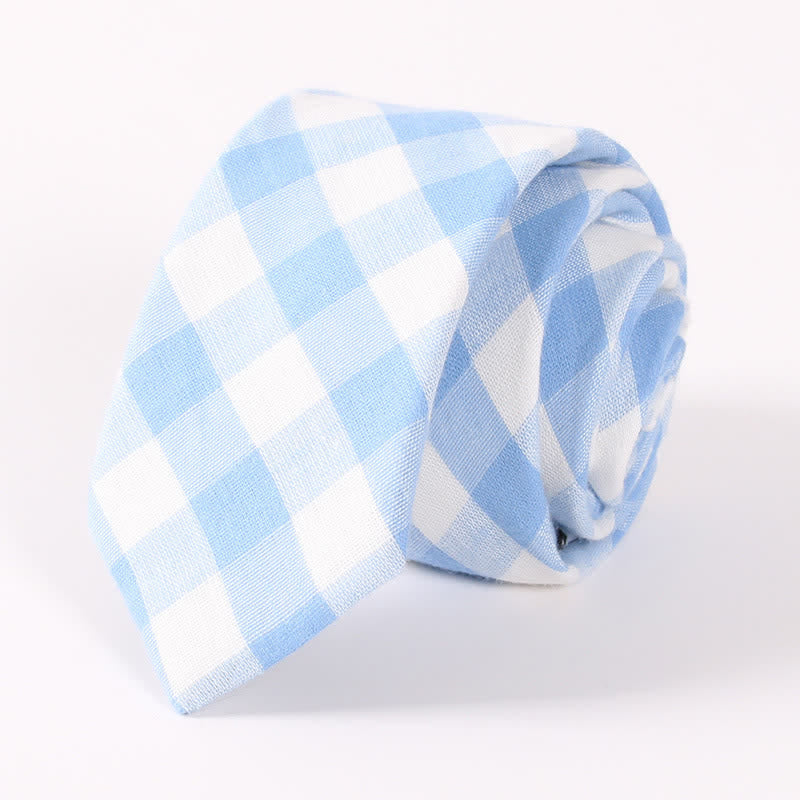 Cravate fine en coton à motif écossais et rayures fraîches pour hommes