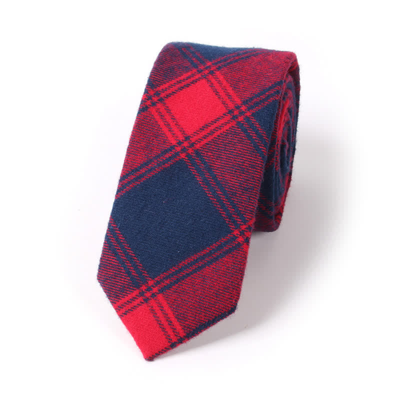 Accessoire de costume formel pour homme Cravate en coton à carreaux - Rouge - image 0