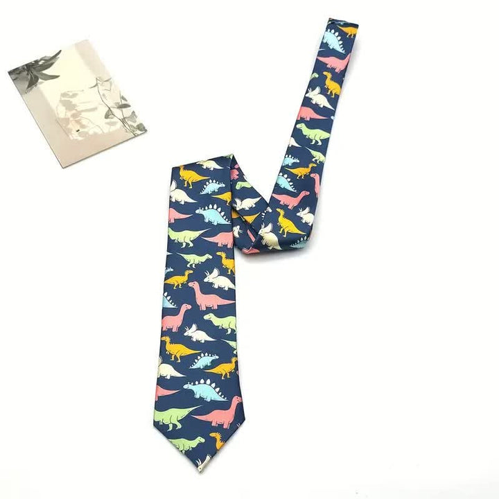 Cravate pour homme à imprimé dinosaure coloré et accessoire de costume tendance