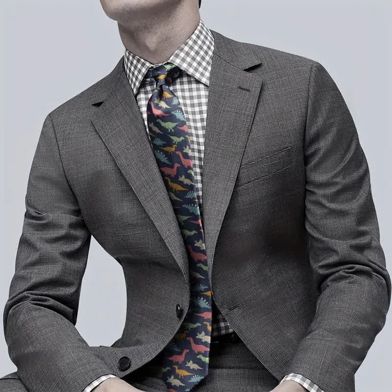 Cravate pour homme à imprimé dinosaure coloré et accessoire de costume tendance