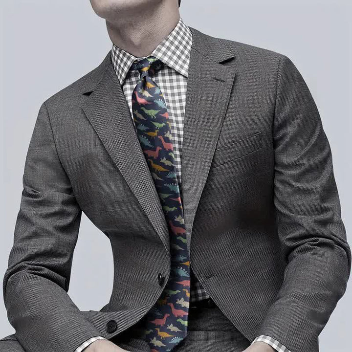 Cravate pour homme à imprimé dinosaure coloré et accessoire de costume tendance