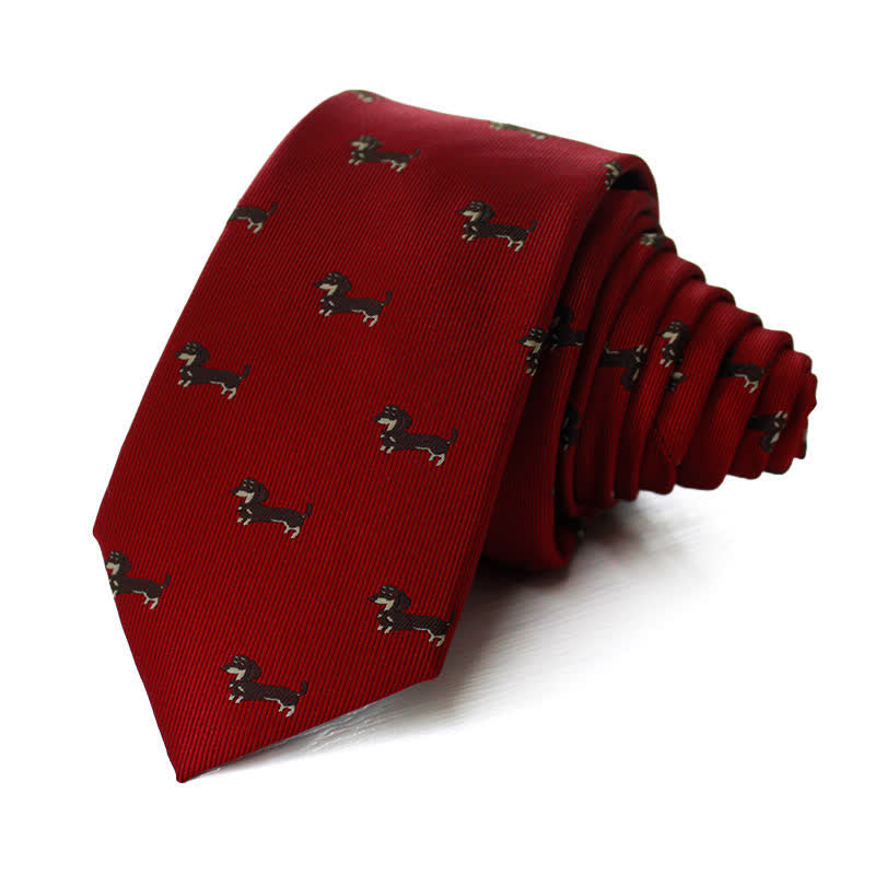 Cravate pour homme à motifs de chien teckel mignon - Bourgogne - image 2