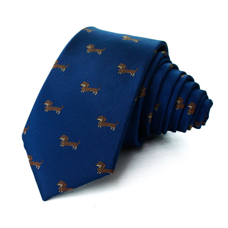 Cravate pour homme à motifs de chien teckel mignon - Marine - image 1
