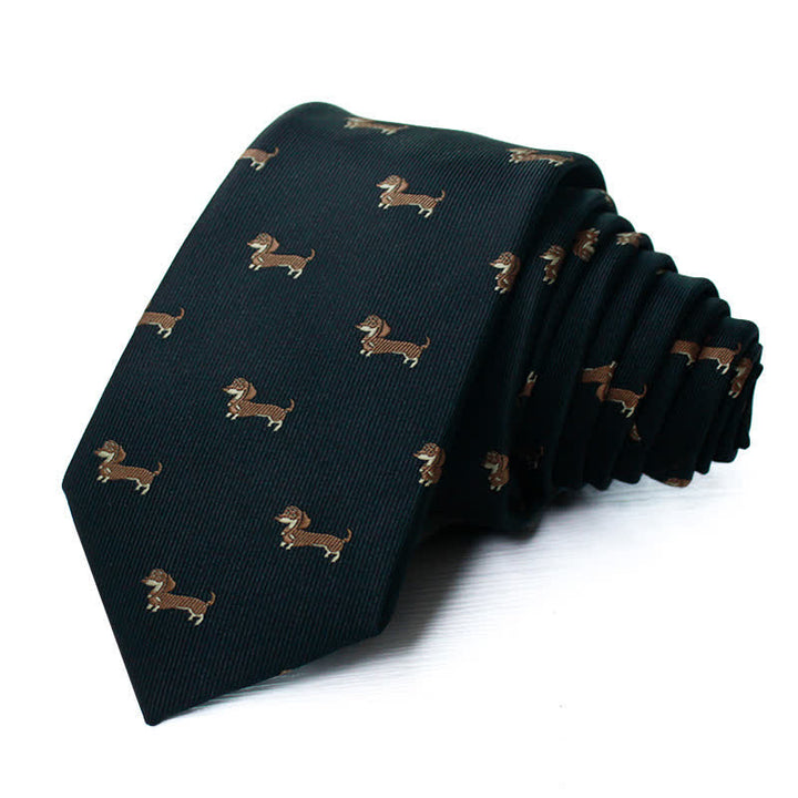 Cravate pour homme à motifs de chien teckel mignon - Noir - image 1