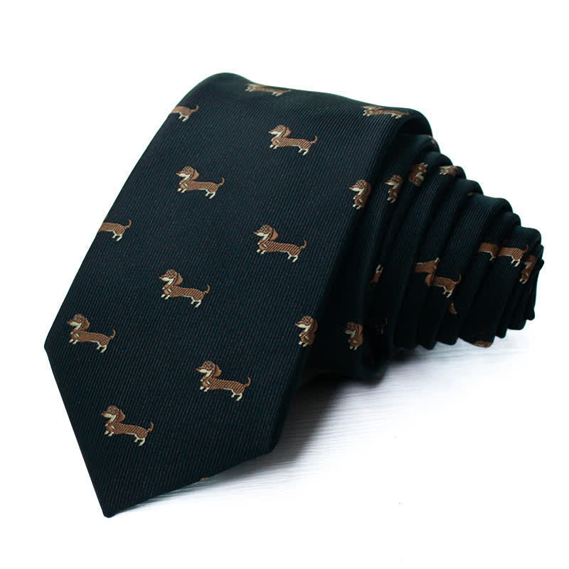 Cravate pour homme à motifs de chien teckel mignon - Noir - image 2