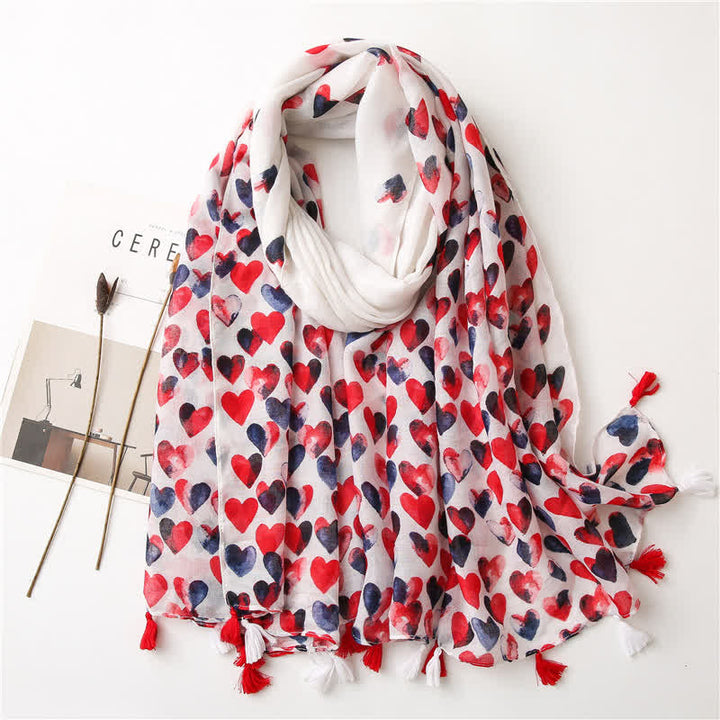 Foulard fin à pompon en forme de cœur rouge pour femme