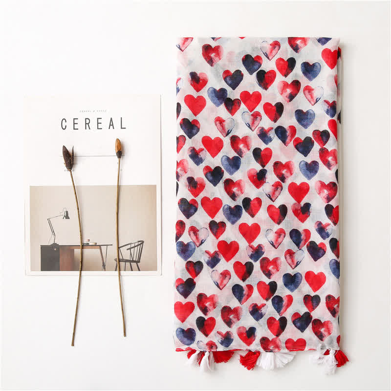 Foulard fin à pompon en forme de cœur rouge pour femme