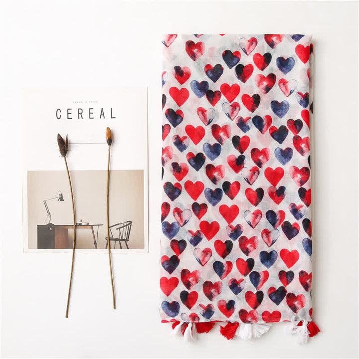 Foulard fin à pompon en forme de cœur rouge pour femme