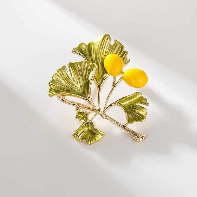 élégante Broche en feuille de ginkgo jaune pour femme