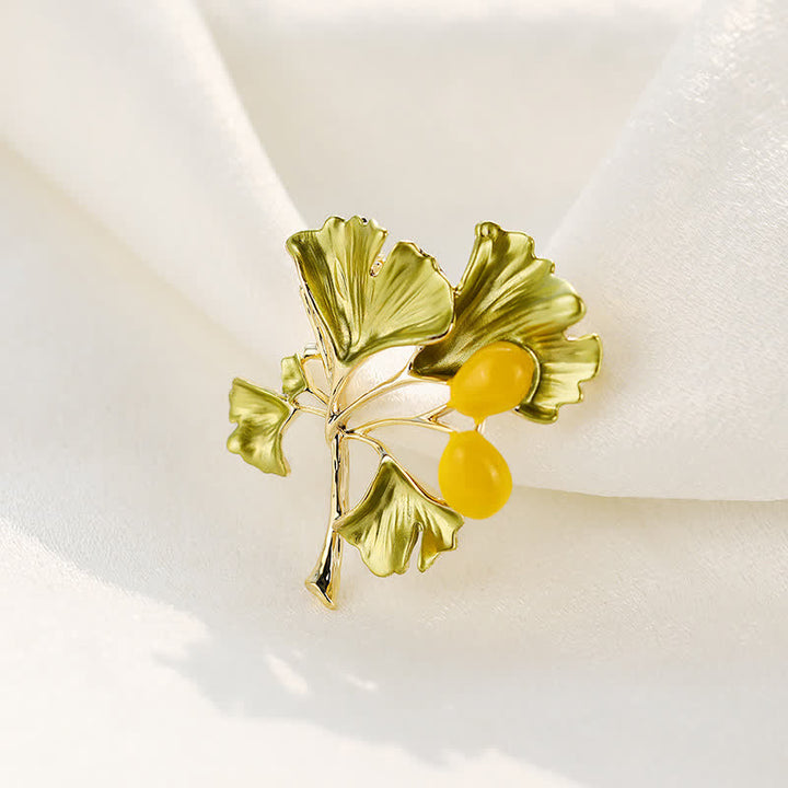 élégante Broche en feuille de ginkgo jaune pour femme