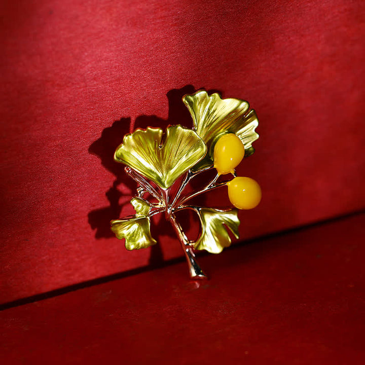 élégante Broche en feuille de ginkgo jaune pour femme
