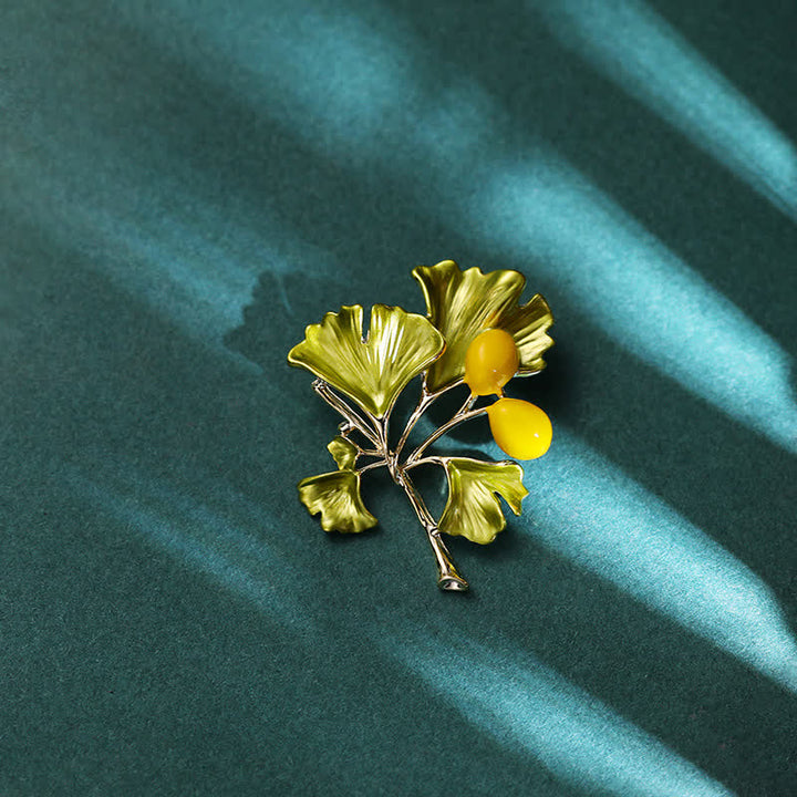 élégante Broche en feuille de ginkgo jaune pour femme
