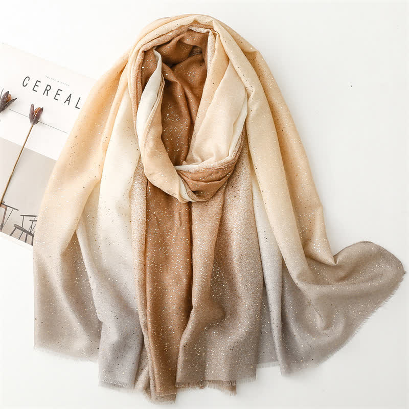 Écharpe fine élégante à imprimé feuille pour femme avec dégradé de couleurs