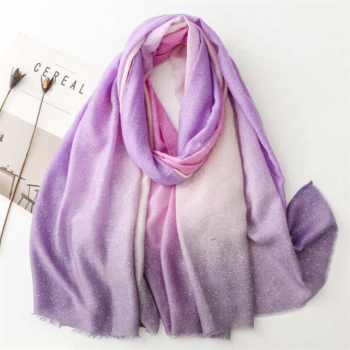 Écharpe fine élégante à imprimé feuille pour femme avec dégradé de couleurs