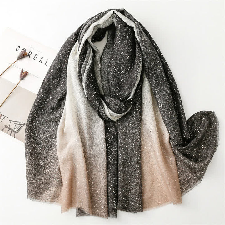 Écharpe fine élégante à imprimé feuille pour femme avec dégradé de couleurs - Noir - image 0