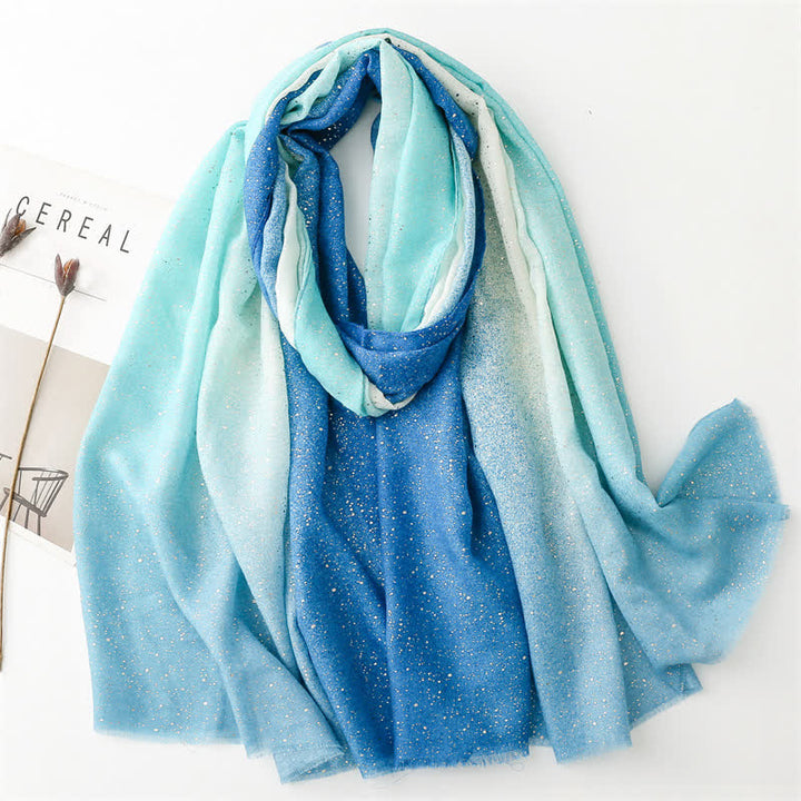 Écharpe fine élégante à imprimé feuille pour femme avec dégradé de couleurs - Bleu - image 15