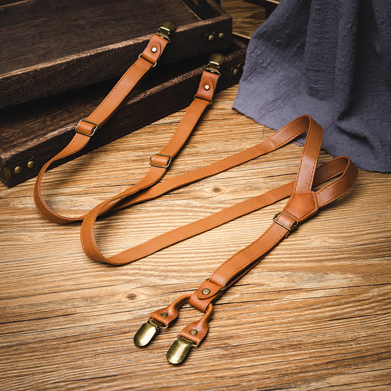 Bretelles réglables en cuir marron clair vintage