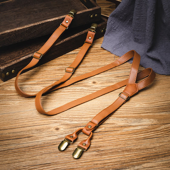 Bretelles réglables en cuir marron clair vintage
