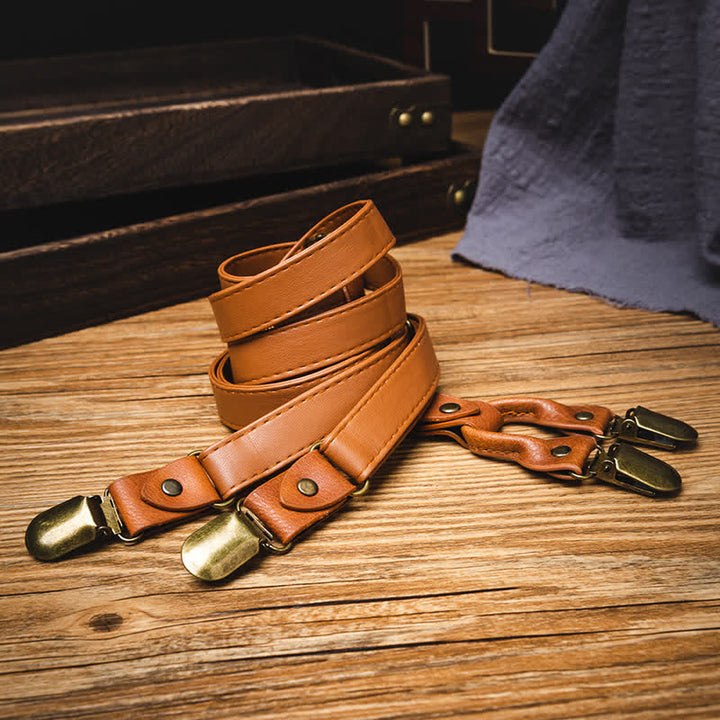 Bretelles réglables en cuir marron clair vintage