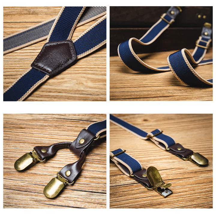 Bretelles élastiques décontractées bleu marine à 6 clips et dos en Y pour pantalon