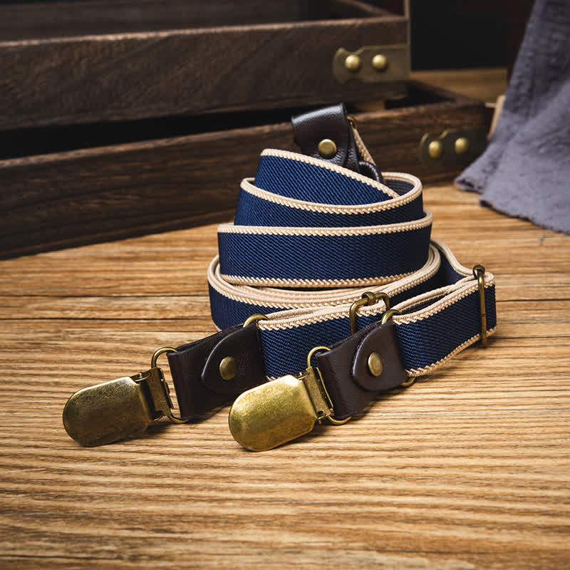 Bretelles élastiques décontractées bleu marine à 6 clips et dos en Y pour pantalon
