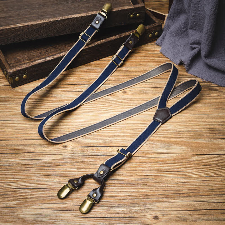 Bretelles élastiques décontractées bleu marine à 6 clips et dos en Y pour pantalon
