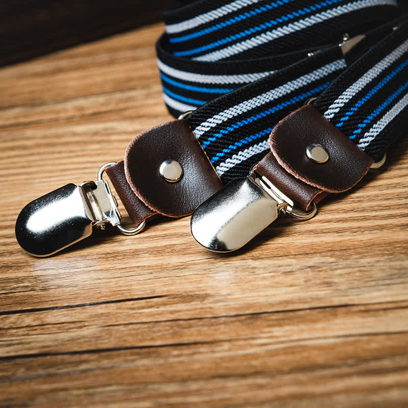 Bretelles élastiques à rayures noires et bleues avec dos en Y
