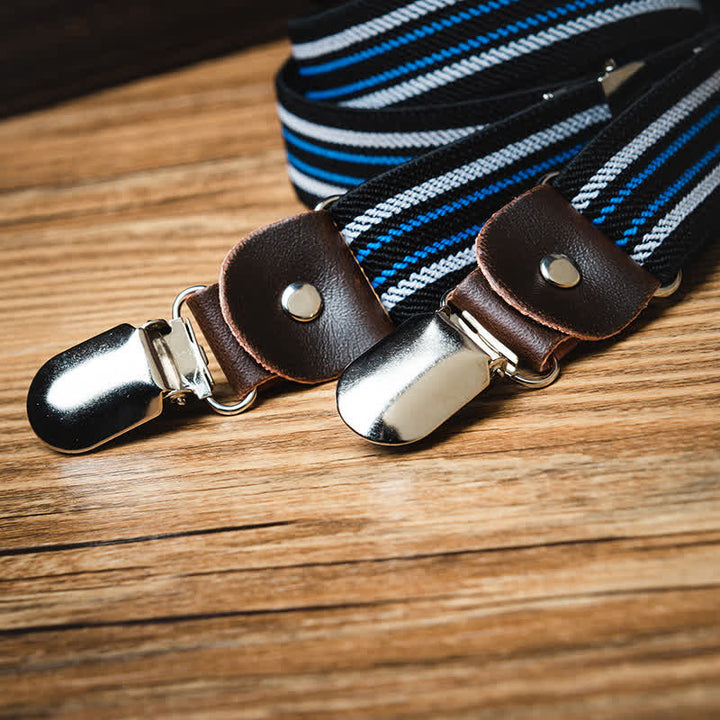 Bretelles élastiques à rayures noires et bleues avec dos en Y