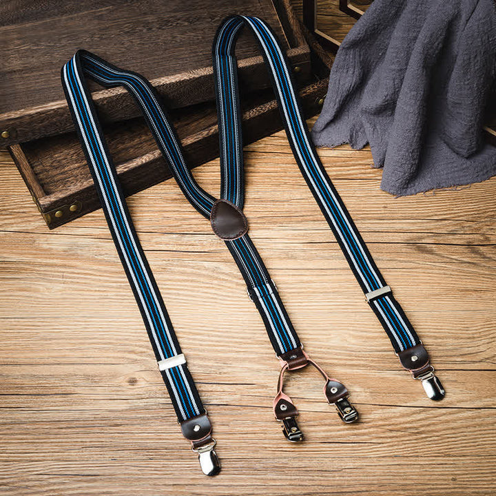 Bretelles élastiques à rayures noires et bleues avec dos en Y