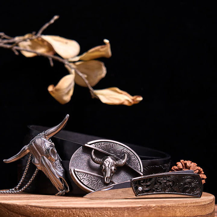 Ensemble de pendentifs en forme de taureau à longues cornes, couteau caché à faire soi-même, gadget occidental