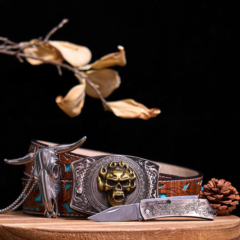 Ensemble de pendentifs en forme de taureau à longues cornes, couteau caché à faire soi-même, gadget occidental