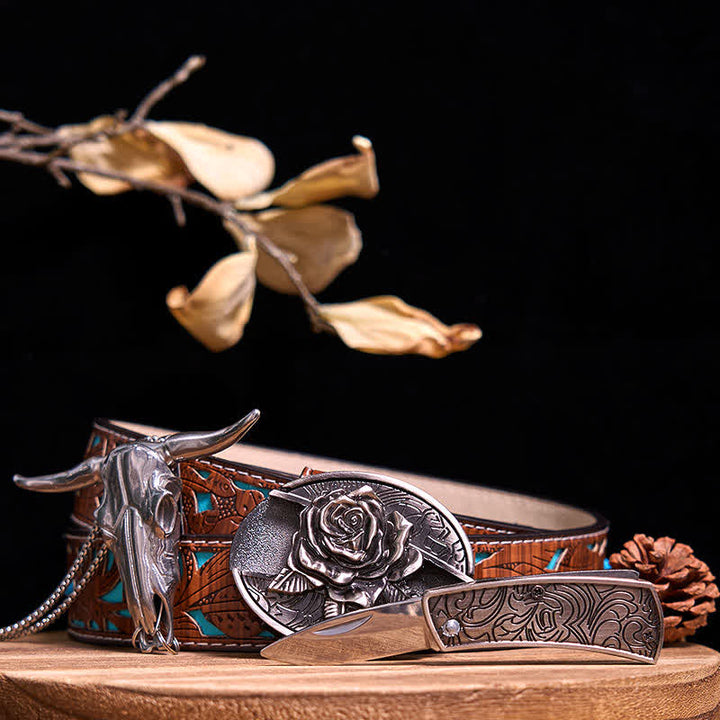 Ensemble de pendentifs en forme de taureau à longues cornes, couteau caché à faire soi-même, gadget occidental