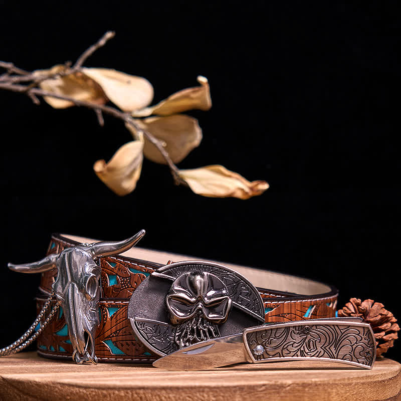 Ensemble de pendentifs en forme de taureau à longues cornes, couteau caché à faire soi-même, gadget occidental