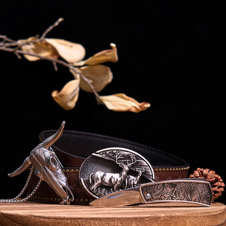 Ensemble de pendentifs en forme de taureau à longues cornes, couteau caché à faire soi-même, gadget occidental