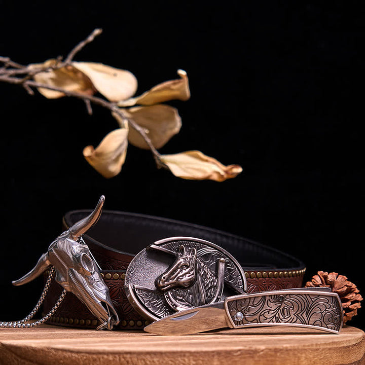 Ensemble de pendentifs en forme de taureau à longues cornes, couteau caché à faire soi-même, gadget occidental