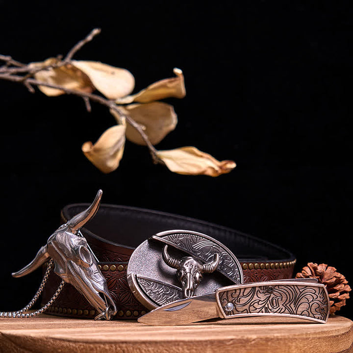 Ensemble de pendentifs en forme de taureau à longues cornes, couteau caché à faire soi-même, gadget occidental