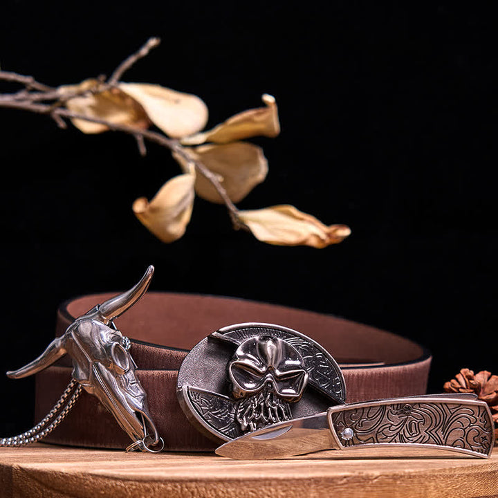 Ensemble de pendentifs en forme de taureau à longues cornes, couteau caché à faire soi-même, gadget occidental