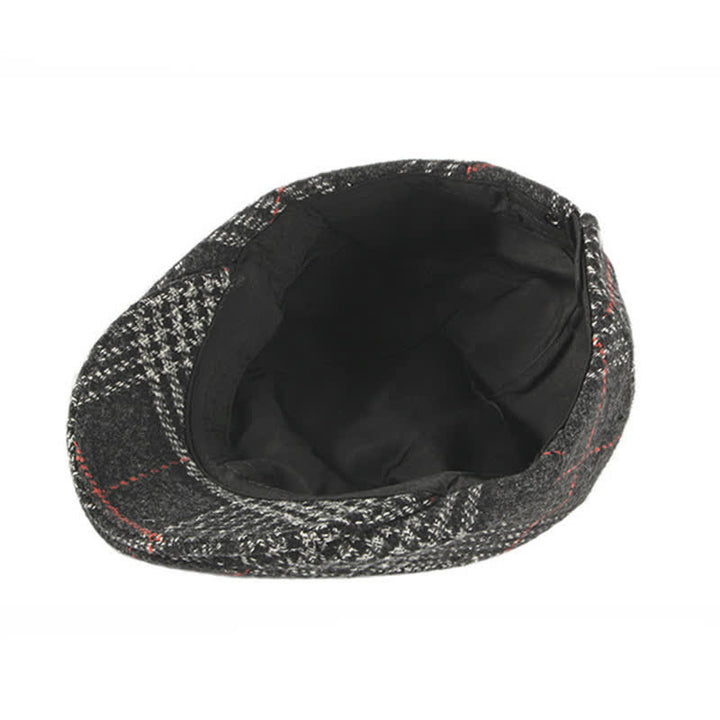 Béret à visière en laine mélangée à carreaux rayés vintage