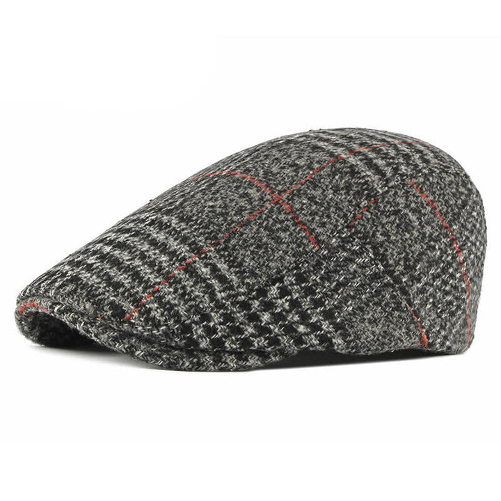 Béret à visière en laine mélangée à carreaux rayés vintage