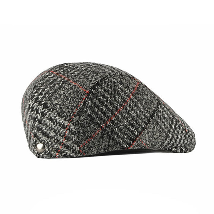Béret à visière en laine mélangée à carreaux rayés vintage