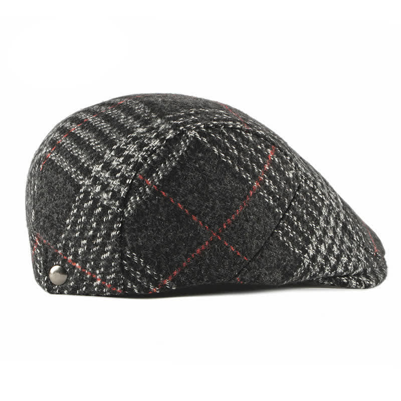 Béret à visière en laine mélangée à carreaux rayés vintage