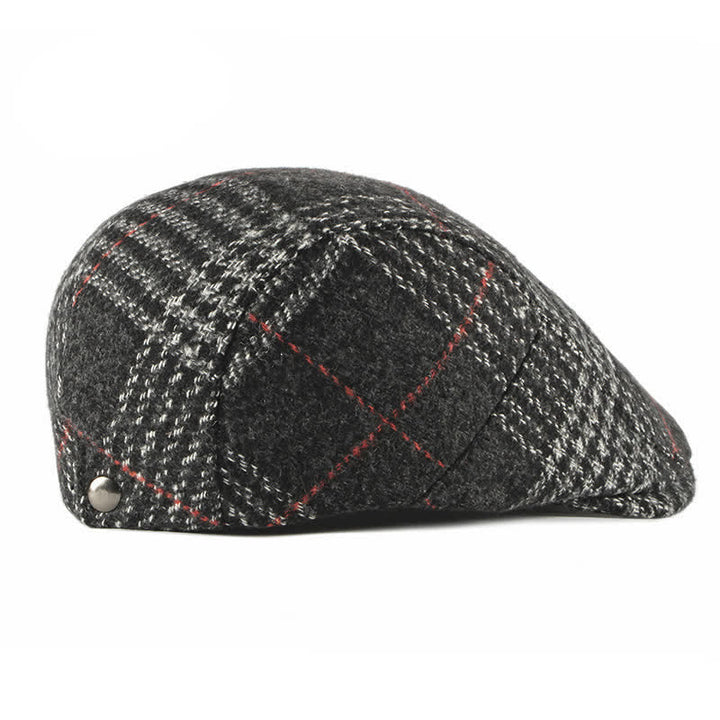 Béret à visière en laine mélangée à carreaux rayés vintage