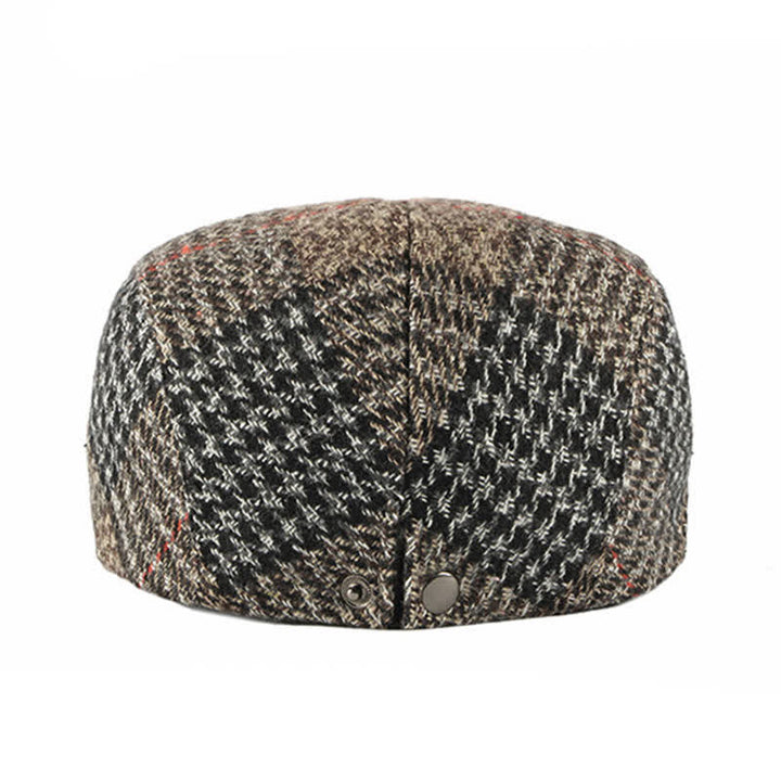 Béret à visière en laine mélangée à carreaux rayés vintage