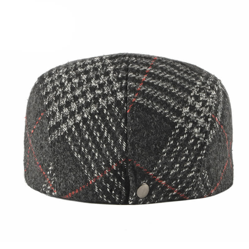 Béret à visière en laine mélangée à carreaux rayés vintage