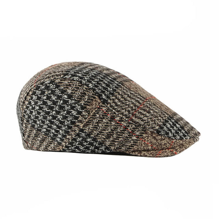 Béret à visière en laine mélangée à carreaux rayés vintage