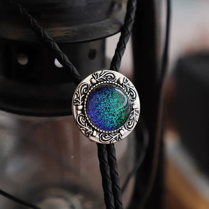 Cravate bolo rétro bleu-vert avec pendentif en forme de larmes de sirène